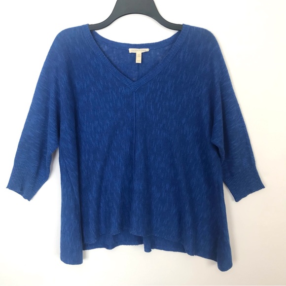 Eileen Fisher Blue Linen Blend V-Neck Lightweight Knit Sweater - Picture 4 of 7
